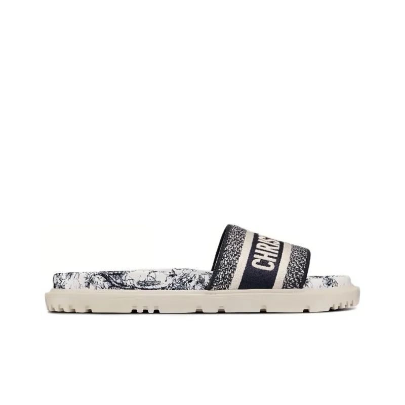 DIOR Women's DWay Slide 'Toile De Jouy Flowers Embroidered - Deep Blue'-1