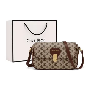 CinvaiKrose PVC Synthetic Leather Small Square Bag Shoulder Bag Women's Light Pink/Brown