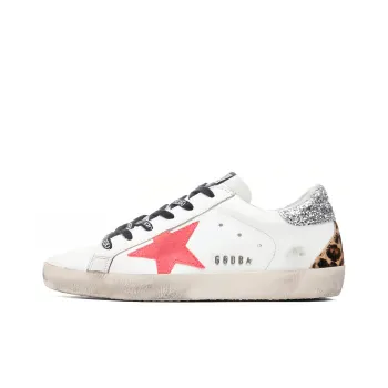 Golden Goose Super Star Low Top Stylish Skateboarding Shoes Women's Pink Logo Silver Tail Distressed Style