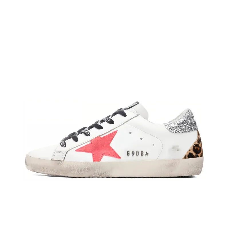 Golden Goose Super Star Low Top Stylish Skateboarding Shoes Women's Pink Logo Silver Tail Distressed Style-0