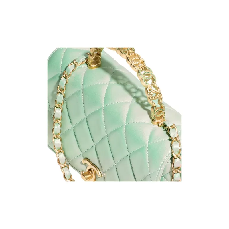 CHANEL Pearl Like Lambskin One Shoulder Handbag Women's Light Green-2