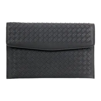 CMLZIUA Waxed Cow Leather Clutch Men's Black Large Size Black Small
