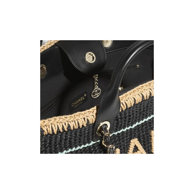 CHANEL Cotton With Fabric Handbag Tubas Women's Black-2