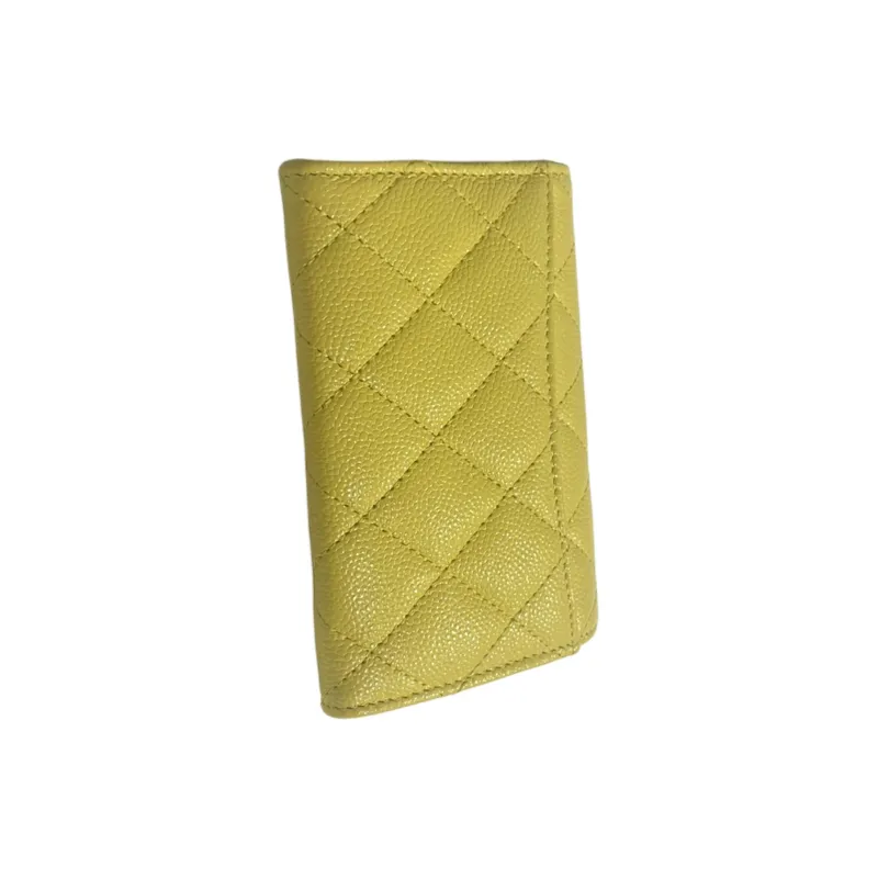 CHANEL Grained Cow Leather Card Holder Women's Milk Tea Beige-3