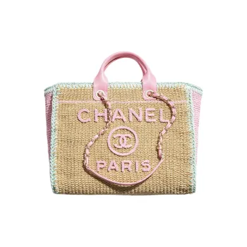 CHANEL Cotton Blend Fabric Handbag Large Size Women's Beige/Pink/Light Green