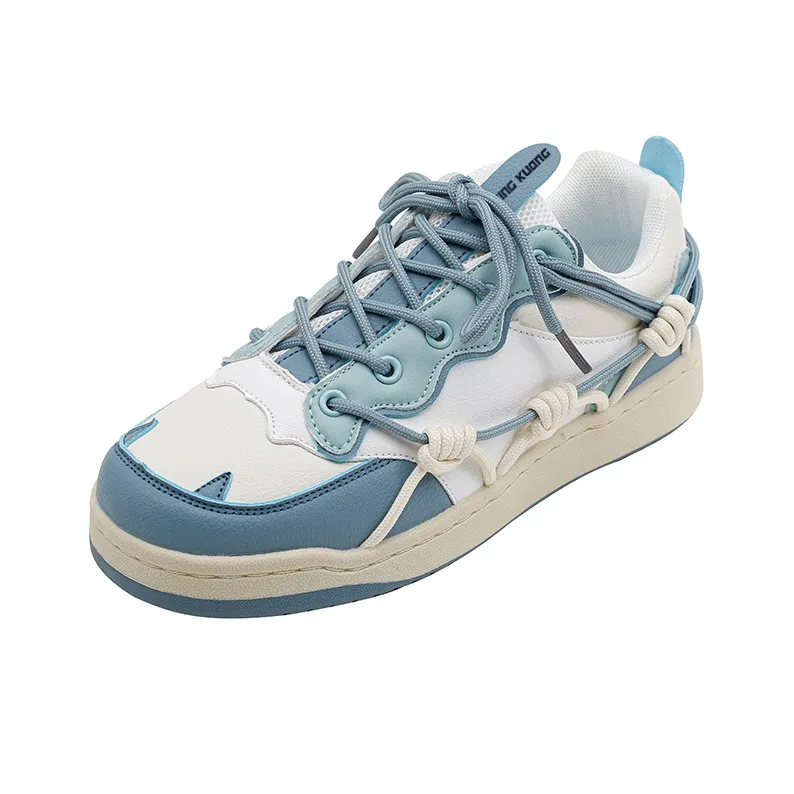 MINGKUANG Street Trend Travel Plan Box Anti Slip Wear Resistant Low Top Skateboard Shoes Women's Blue White-1