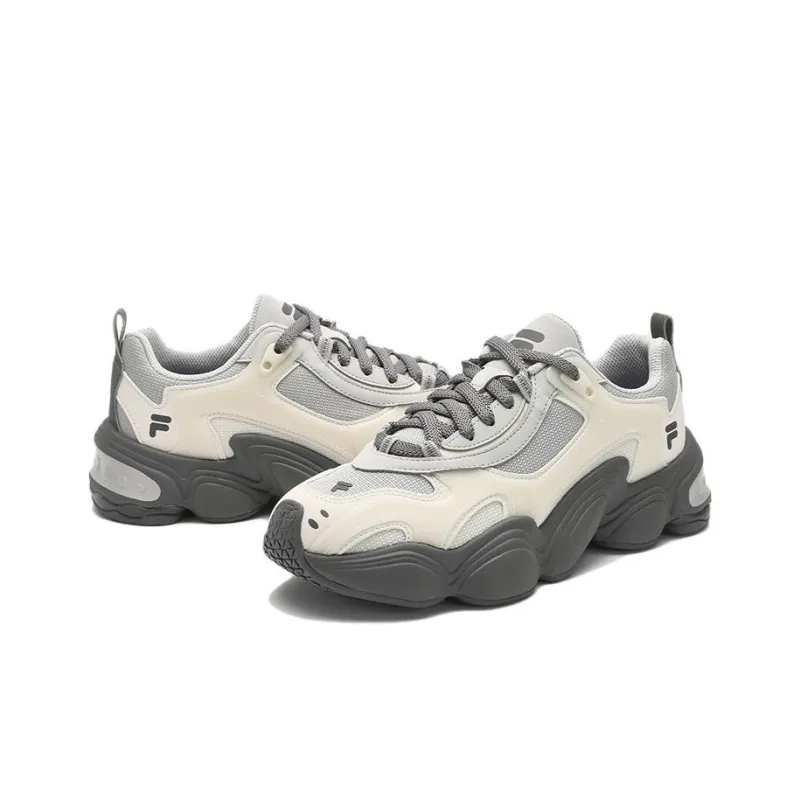 FILA FUSION TENACITY Slip Resistant Breathable Supportive Lightweight Low Top Chunky Sneakers Women's Gray White-2
