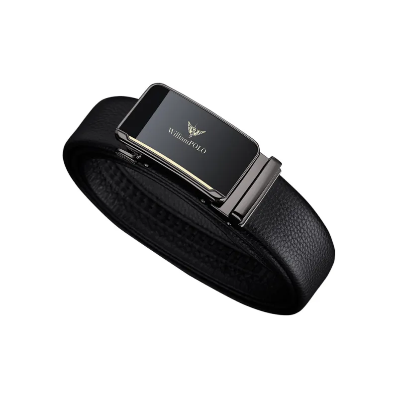 WilliamPOLO Top Grain Cow Leather Leather Belts Men's Gunmetal 3.5cm Width-1