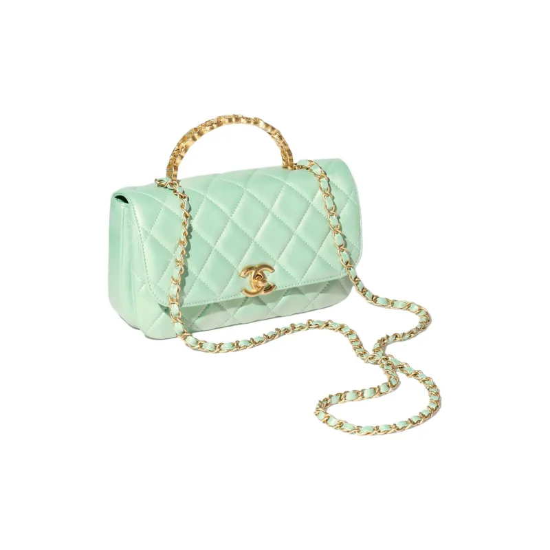 CHANEL Pearl Like Lambskin One Shoulder Handbag Women's Light Green-1
