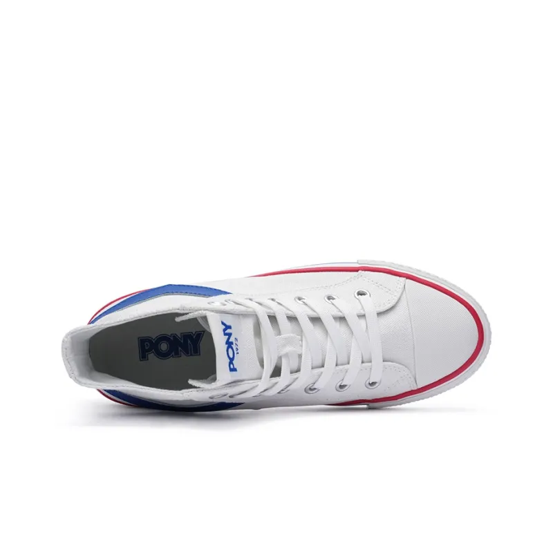 PONY Shooter Slip Resistant Breathable High Top Canvas Shoes Unisex White Blue-2