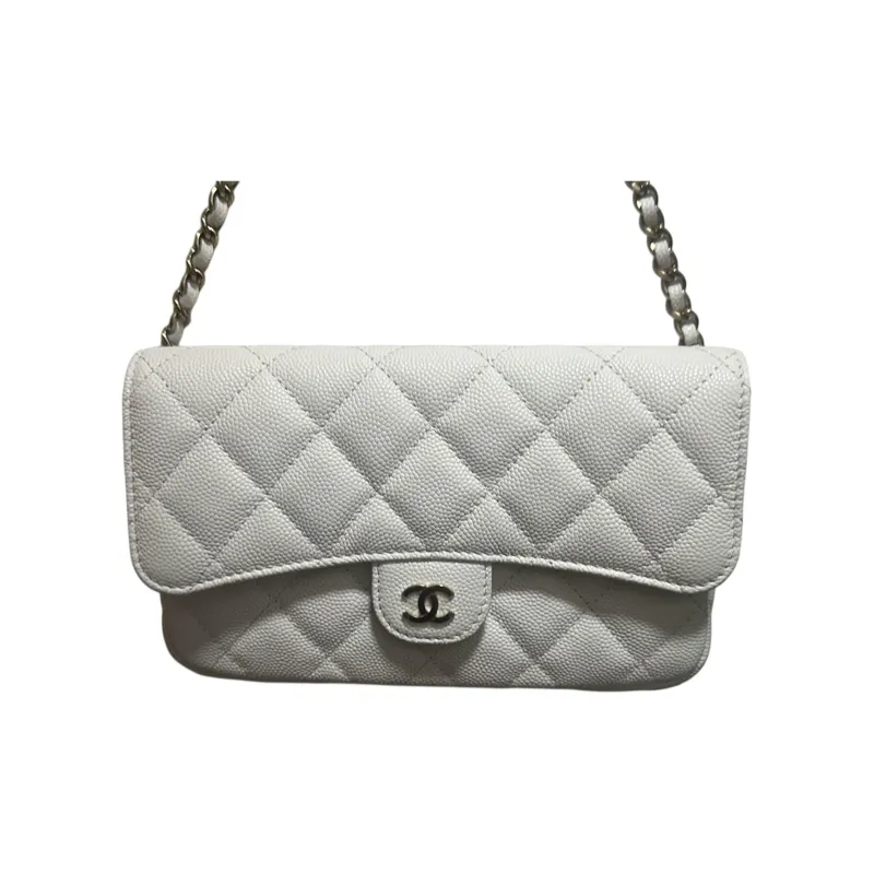 CHANEL WOC Caviar Calfskin Flap Bag, Shoulder Bag, Crossbody Bag Women's White-0