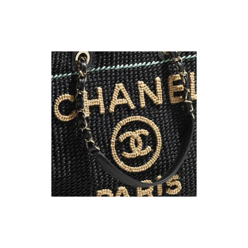 CHANEL Cotton With Fabric Handbag Tubas Women's Black-3