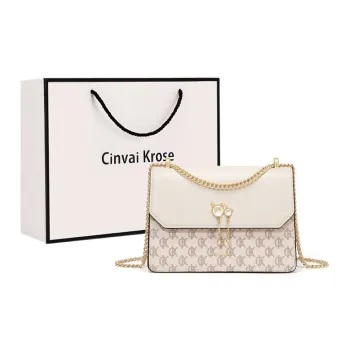 Simvay Clos PVC With Synthetic Leather Shoulder Bag, Crossbody Bag, Small Square Bag Small Size Women's Ecru