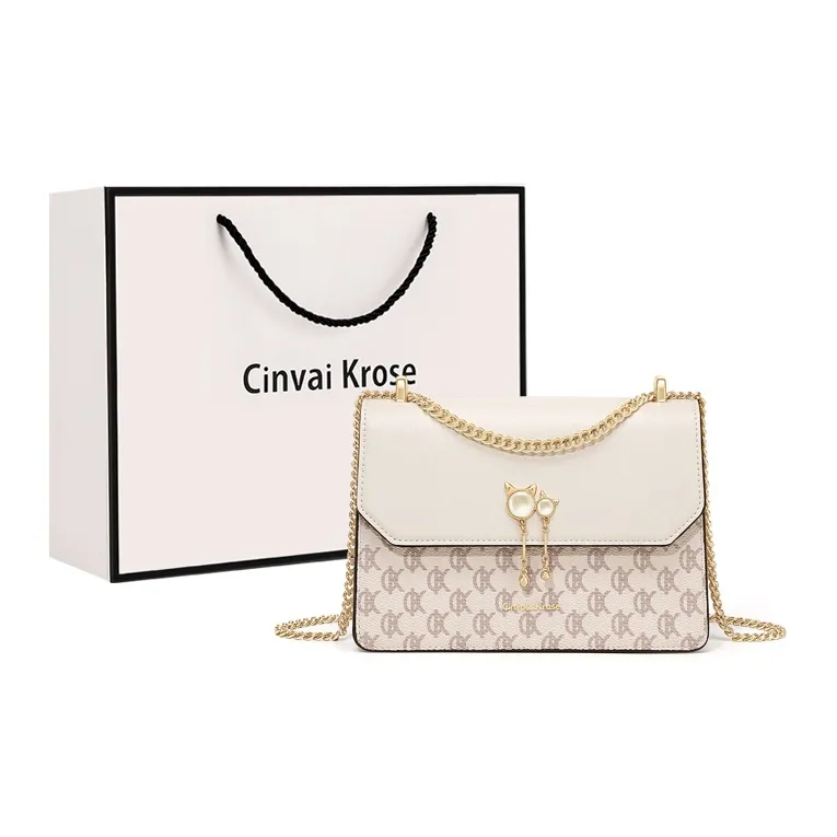 Simvay Clos PVC With Synthetic Leather Shoulder Bag, Crossbody Bag, Small Square Bag Small Size Women's Ecru-0