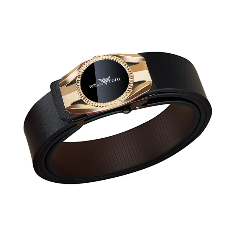 WilliamPOLO Alloy Leather Belts Men's Gold Width 3.4cm-1