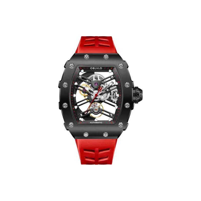 OBLVLO Mechanical Movement Watch Men's Watches Cut-Out Dial-0