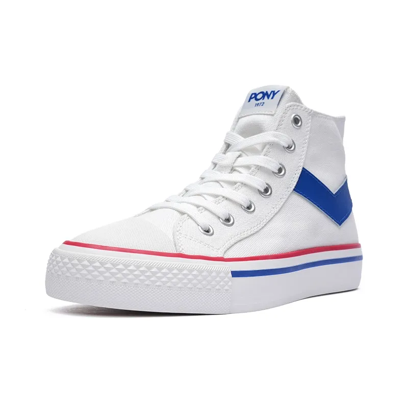 PONY Shooter Slip Resistant Breathable High Top Canvas Shoes Unisex White Blue-1