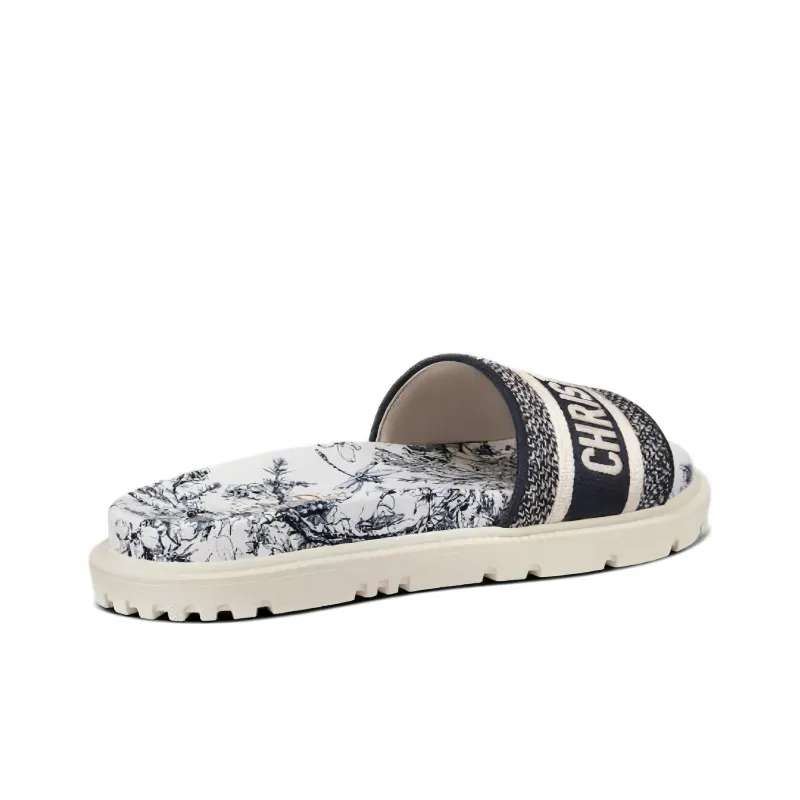 DIOR Women's DWay Slide 'Toile De Jouy Flowers Embroidered - Deep Blue'-3