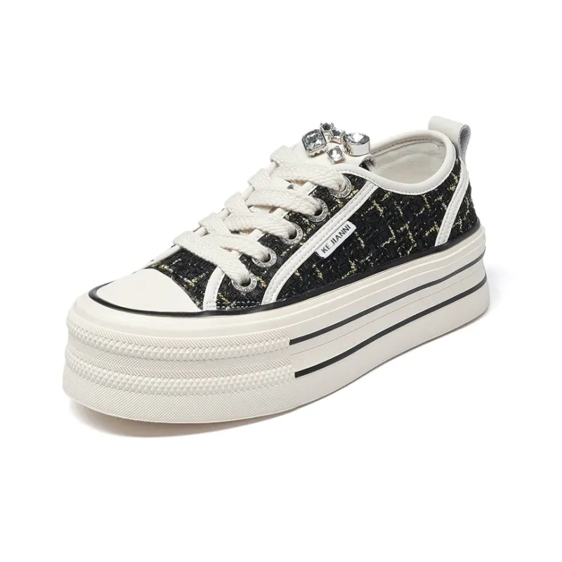 KEJIANNI Chanel-Inspired Anti-Slip And Wear-Resistant Height Increasing Low-Top Canvas Shoes Women's-1