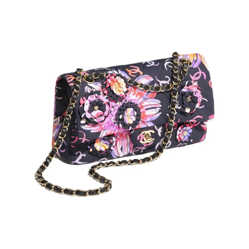CHANEL Printed Fabric Crossbody Bag, Shoulder Bag Regular Women's Black & Multicolor-1