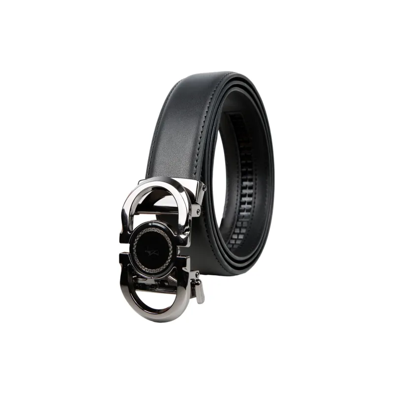 Wit Niche Design Automatic Buckle Belt Leather Belts Men's Black 3.5cm-0