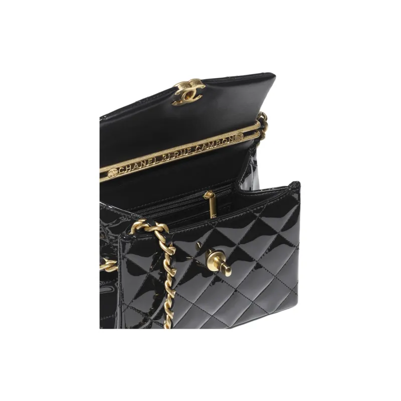 CHANEL Patent Leather Calfskin Flap Bag, Shoulder Bag, Crossbody Bag, Handbag Mini Women's Black-3