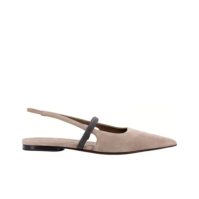 Brunello Cucinelli Monili-chain Suede Ballerina Shoes-1