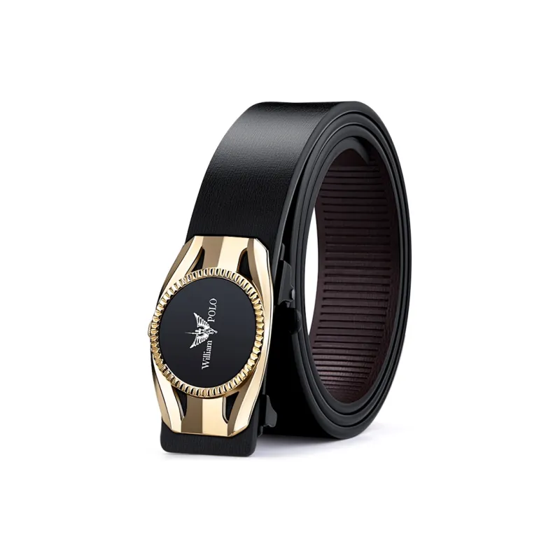 WilliamPOLO Alloy Leather Belts Men's Gold Width 3.4cm-0