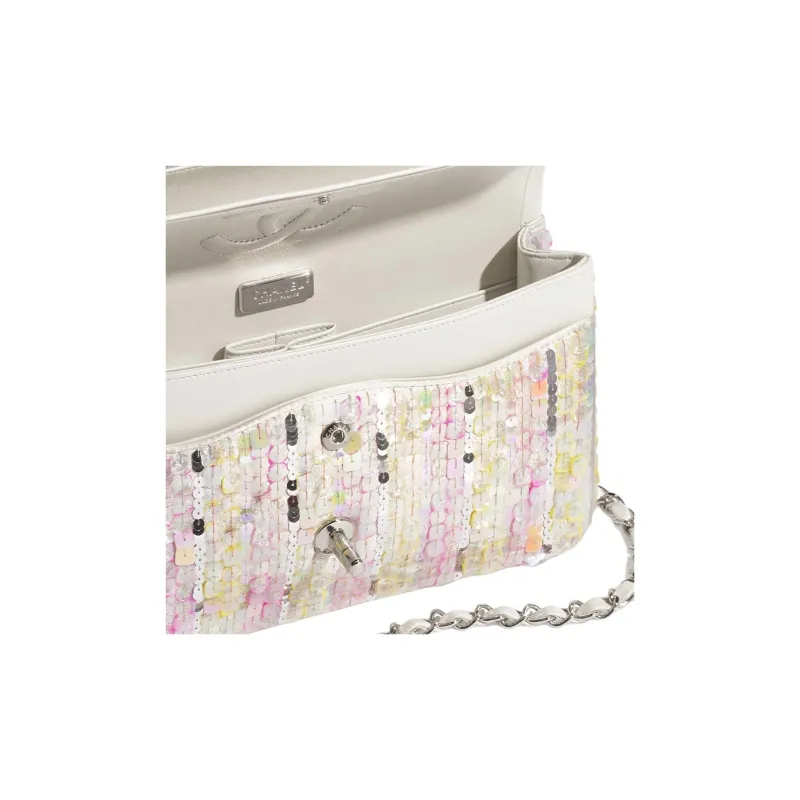 CHANEL Classic Flap CF Embroidered Brocade Shoulder Bag Crossbody Bag Handbag Women's Silver/Medium Pink/Medium Yellow-3