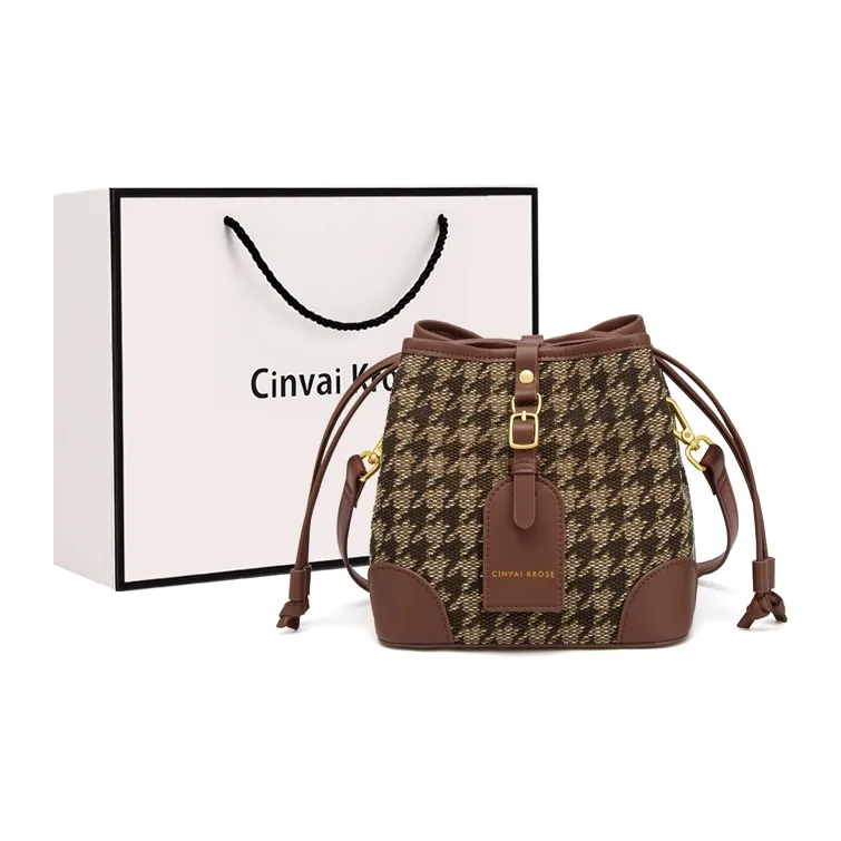 Simvay Clos Fabric With Microfiber Synthetic Leather Bucket Bag, Crossbody Bag, Shoulder Bag Regular Women's Brown-0