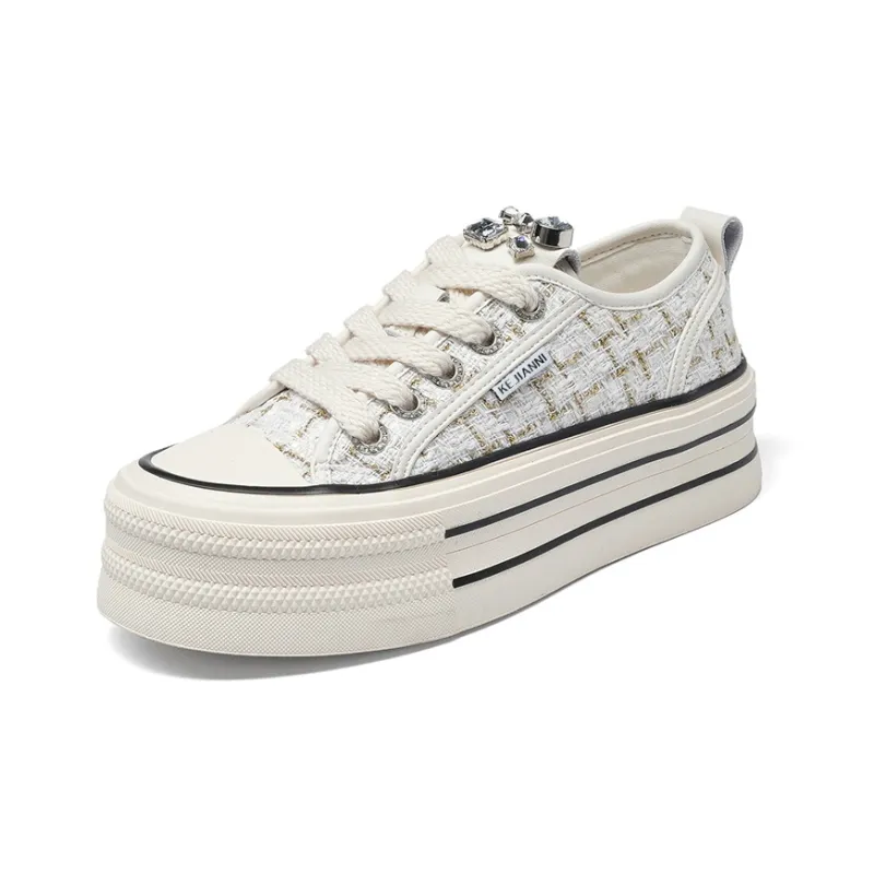 KEJIANNI Chanel-Inspired Anti-Slip And Wear-Resistant Height Increasing Low-Top Canvas Shoes Women's-12