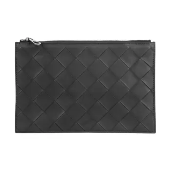CMLZIUA Waxed Cow Leather Clutch Men's Large Plaid Black/Medium Plaid Black