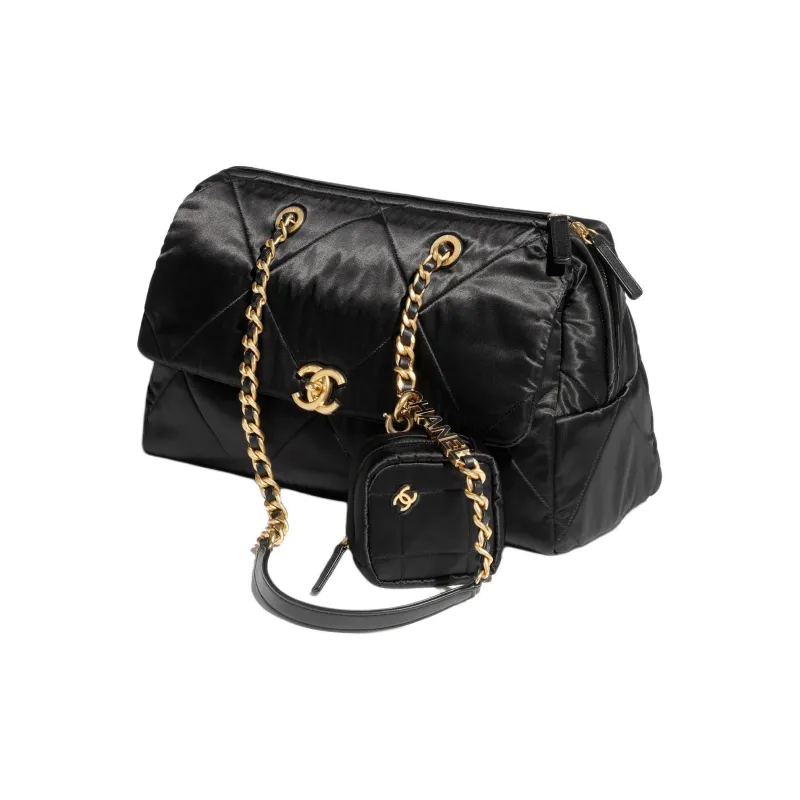 CHANEL Satin Bowling Bag, Handbag, Shoulder Bag Tubas Women's Black-1