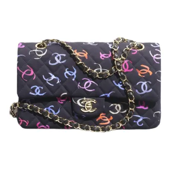 CHANEL Classic Flap CF Printed Fabric Shoulder Bag, Crossbody Bag, Handbag Women's Black & Multicolor