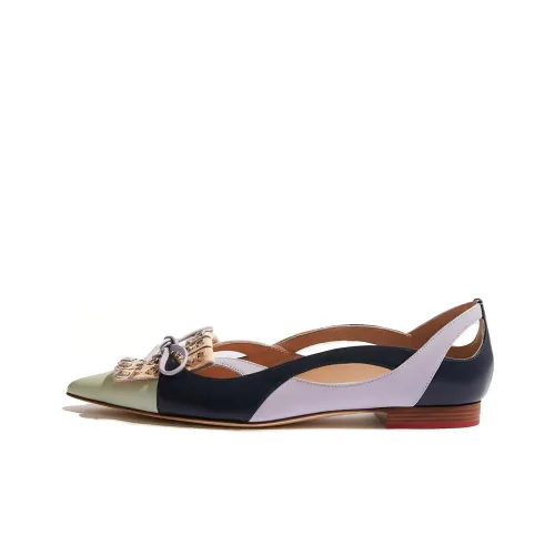 SCAROSSO Cut Out Detailed Pointed Toe Ballerina Shoes Women's