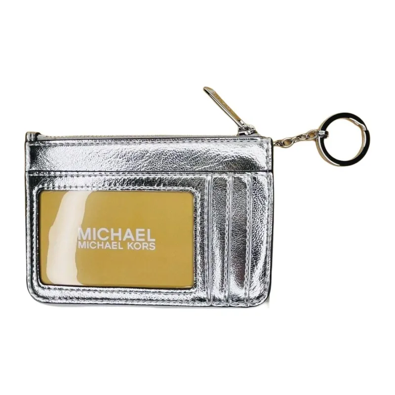 MICHAEL KORS Jet Set Travel Leather Coin Purse Wallets Card Holders Women's Silver-3