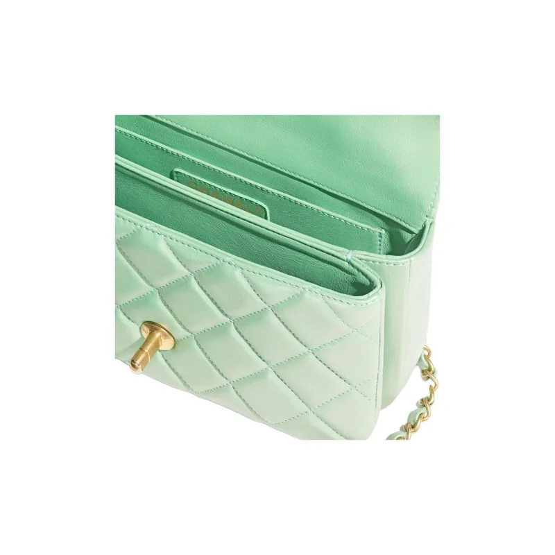 CHANEL Pearl Like Lambskin One Shoulder Handbag Women's Light Green-3