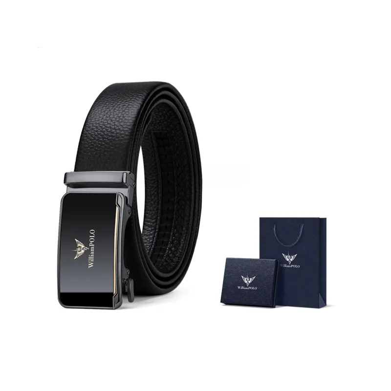 WilliamPOLO Top Grain Cow Leather Leather Belts Men's Gunmetal 3.5cm Width-2