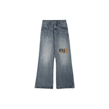 RENBEN Washable Distressed Slimming Versatile Summer Jeans Unisex Vintage Blue Minimalist Style Cat Hair Denim