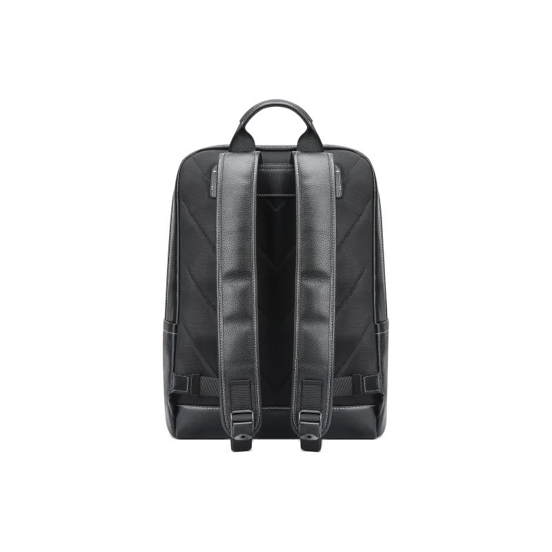 BOPAI Top Grain Cow Leather Backpack Laptop Bag Regular Unisex Black-3