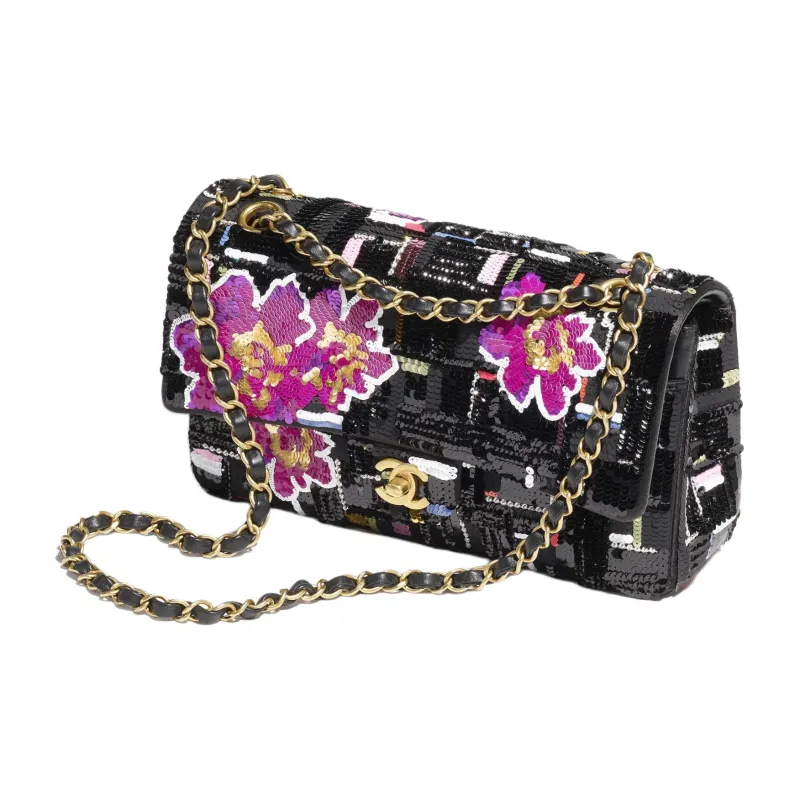 CHANEL Classic Flap CF Embroidery Portable Crossbody Bag, Shoulder Bag Women's Black & Multicolor-1