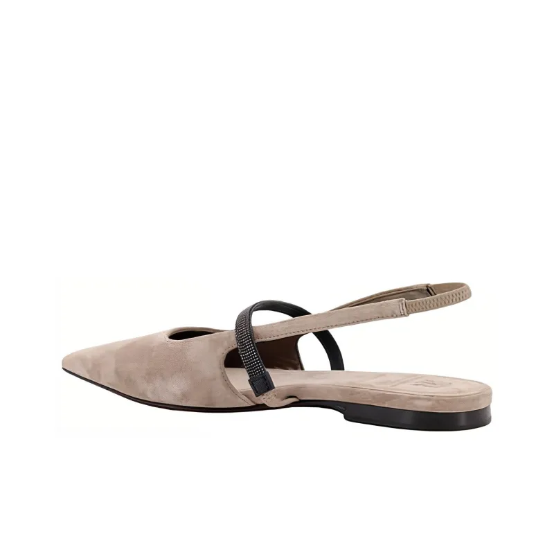 Brunello Cucinelli Monili-chain Suede Ballerina Shoes-4