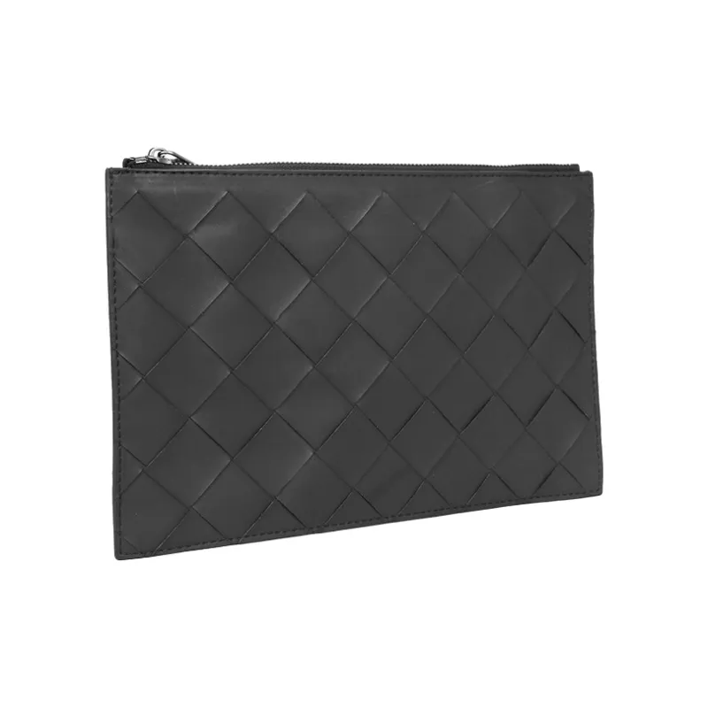 CMLZIUA Waxed Cow Leather Clutch Men's Large Plaid Black/Medium Plaid Black-1