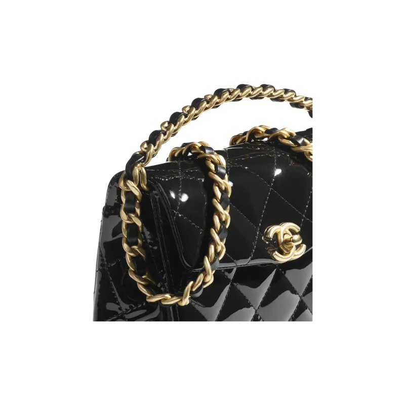 CHANEL Patent Leather Calfskin Flap Bag, Shoulder Bag, Crossbody Bag, Handbag Mini Women's Black-2