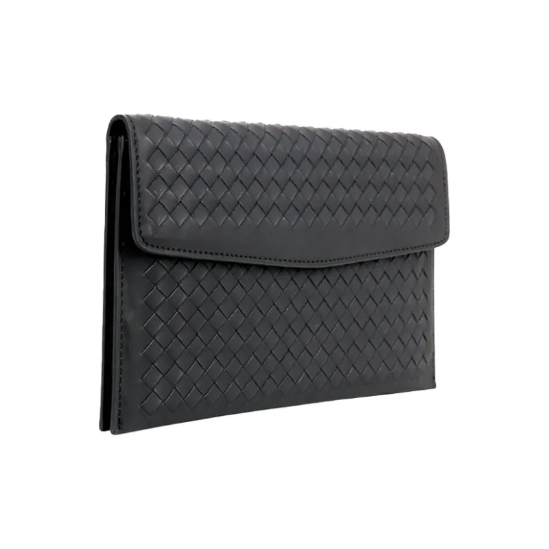 CMLZIUA Waxed Cow Leather Clutch Men's Black Large Size Black Small-1