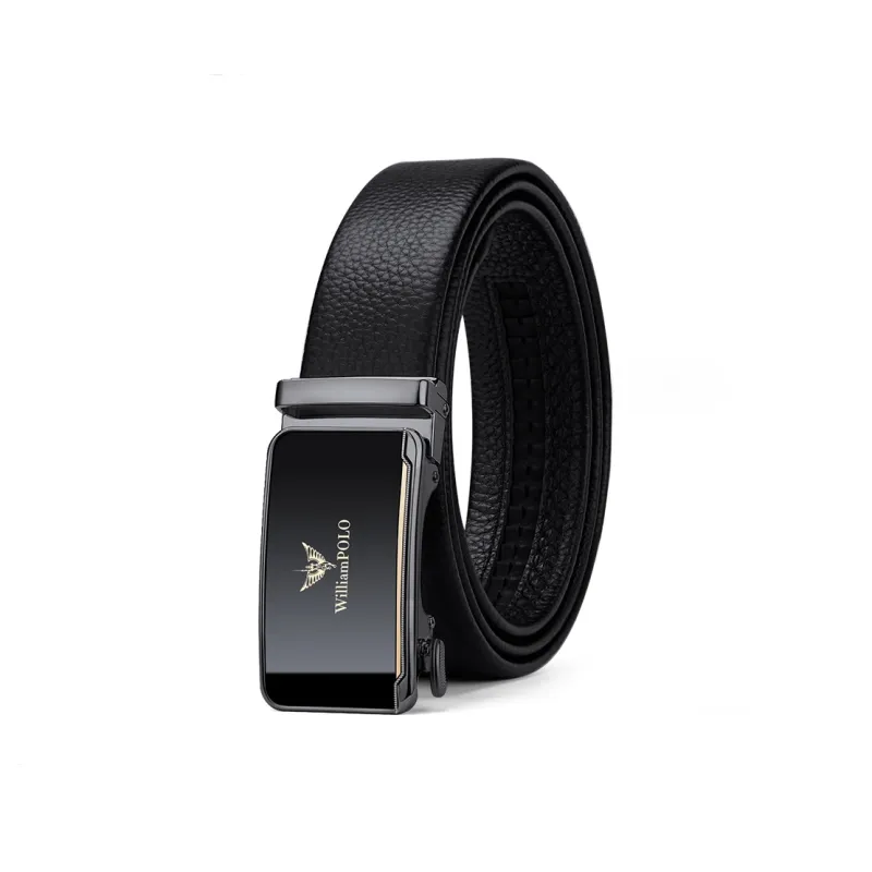WilliamPOLO Top Grain Cow Leather Leather Belts Men's Gunmetal 3.5cm Width-0