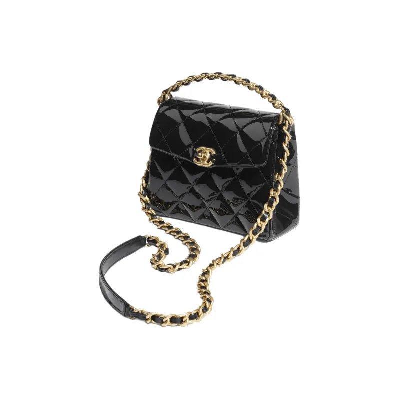CHANEL Patent Leather Calfskin Flap Bag, Shoulder Bag, Crossbody Bag, Handbag Mini Women's Black-1