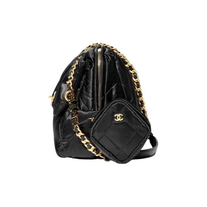 CHANEL Satin Bowling Bag, Handbag, Shoulder Bag Tubas Women's Black-2