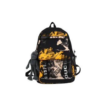 Travel Nylon Student Backpack Regular Unisex Yellow/Letter Black/Block White/Letter White