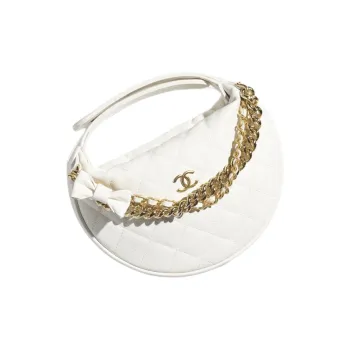 CHANEL Shiny Grain Caviar Cow Leather Crescent Bag Handbag Women's White